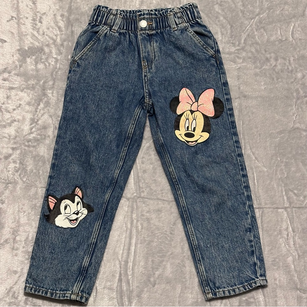 H&M Disney Minnie Mouse & Figaro Jeans Girl’s Elastic Waist Denim Pants Size 5T